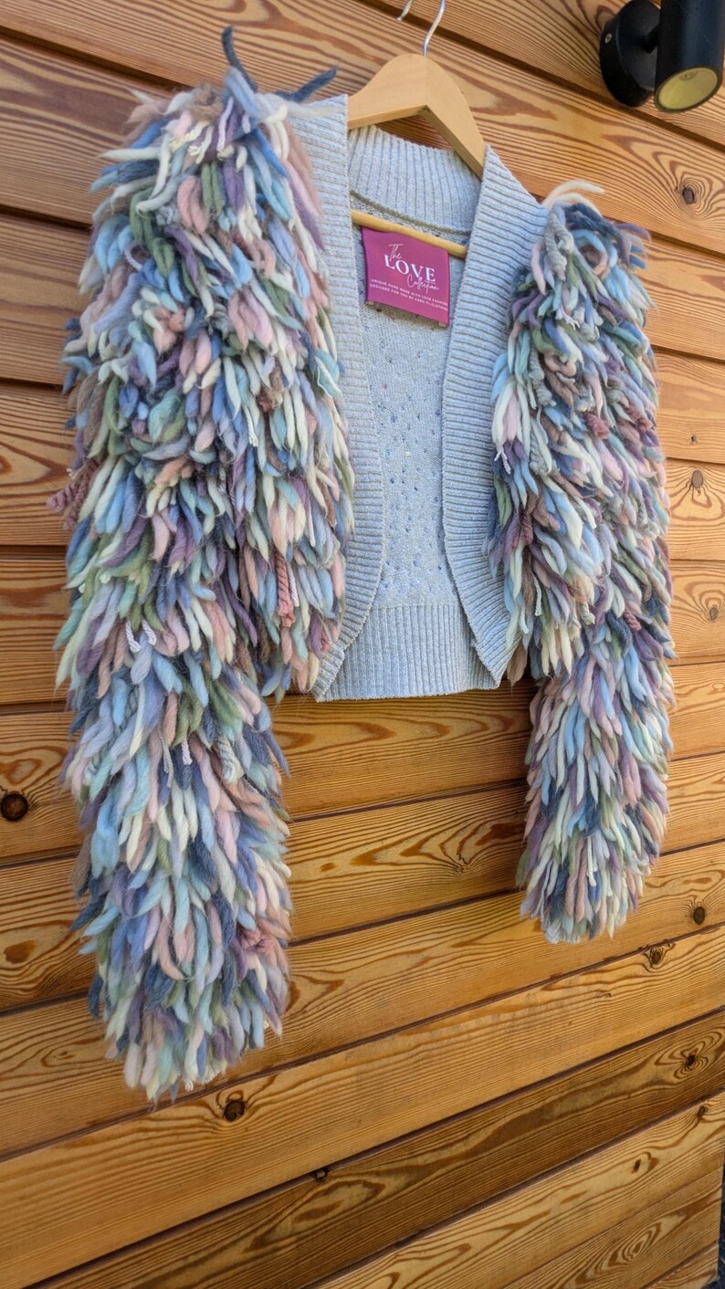 Hand Crochet Wool Shrug: Pastel Blue & Grey Looped Knit Cardigan - Etsy