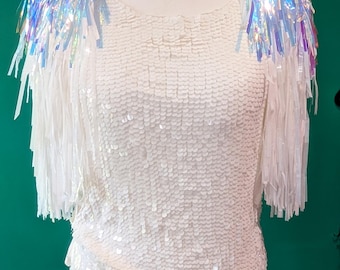 White shimmer Iridescent Tinsel Shoulder Epaulettes Short Capelet: Alternative quirky bridal wear bridesmaids hen party Cosmic festival