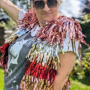 Tinsel Fringe Festival Vest: Metallic Party Jacket, Repurposed UK Made