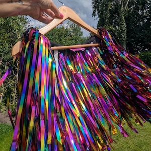 Rainbow Tinsel Shoulder Capelet: Upcycled Festival Shrug, Adult Unisex