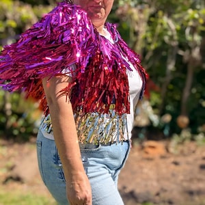 Tinsel Shimmer Waistcoat: Upcycled Metallic Festival Jacket