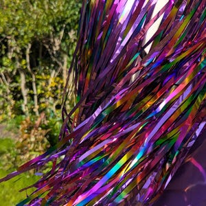 Rainbow Tinsel Shoulder Capelet: Upcycled Festival Shrug, Handmade in UK