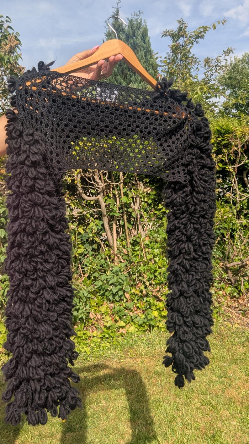 Crochet Loop Top Hand Looped Customised Black Loopy Ultra Crop Crochet Top, Flared ...
