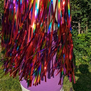 Rainbow Tinsel Shoulder Capelet: Upcycled Festival Shrug, Disco Party