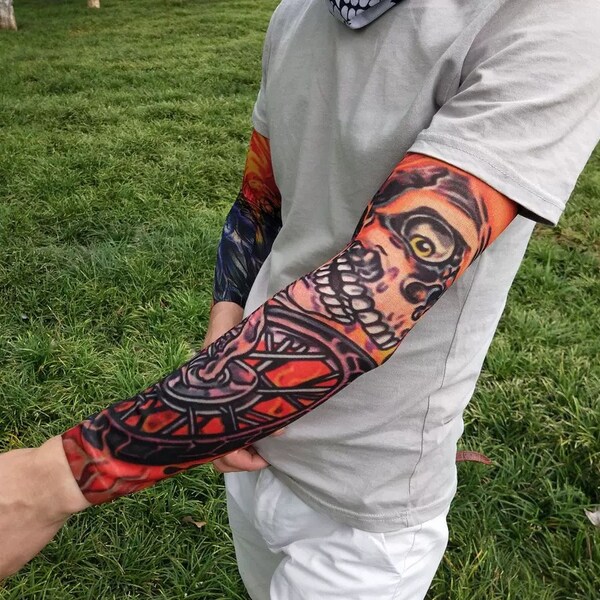 Sleeve Full sleeve realistic temporary tattoo nylon stocking arm warmer 3D Skulls Cycling Sports Fancy dress