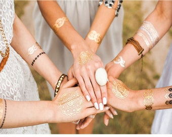 Elegant Metallic Gold Tattoo Stickers - Party Temporary Tattoos for Fashionable Accent