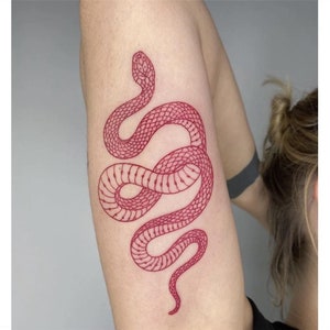 Temporary Tattoo, Snake Tattoo, Tattoo Designs, Snake Art, Fake Tattoo, red snake, snake gift idea