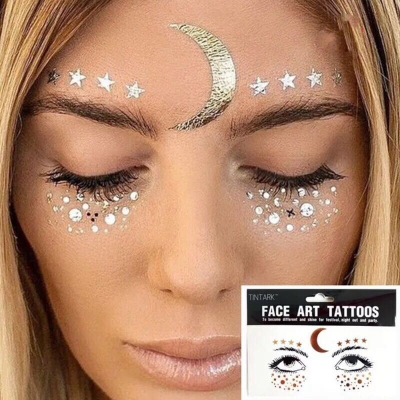 Chicque Rhinestone Face Jewels Mermaid Face Gems Glitter Crystal Eyes Face  Stickers Stone Rave Party Festival Sticker Jewels for Women and Girls 2PCS