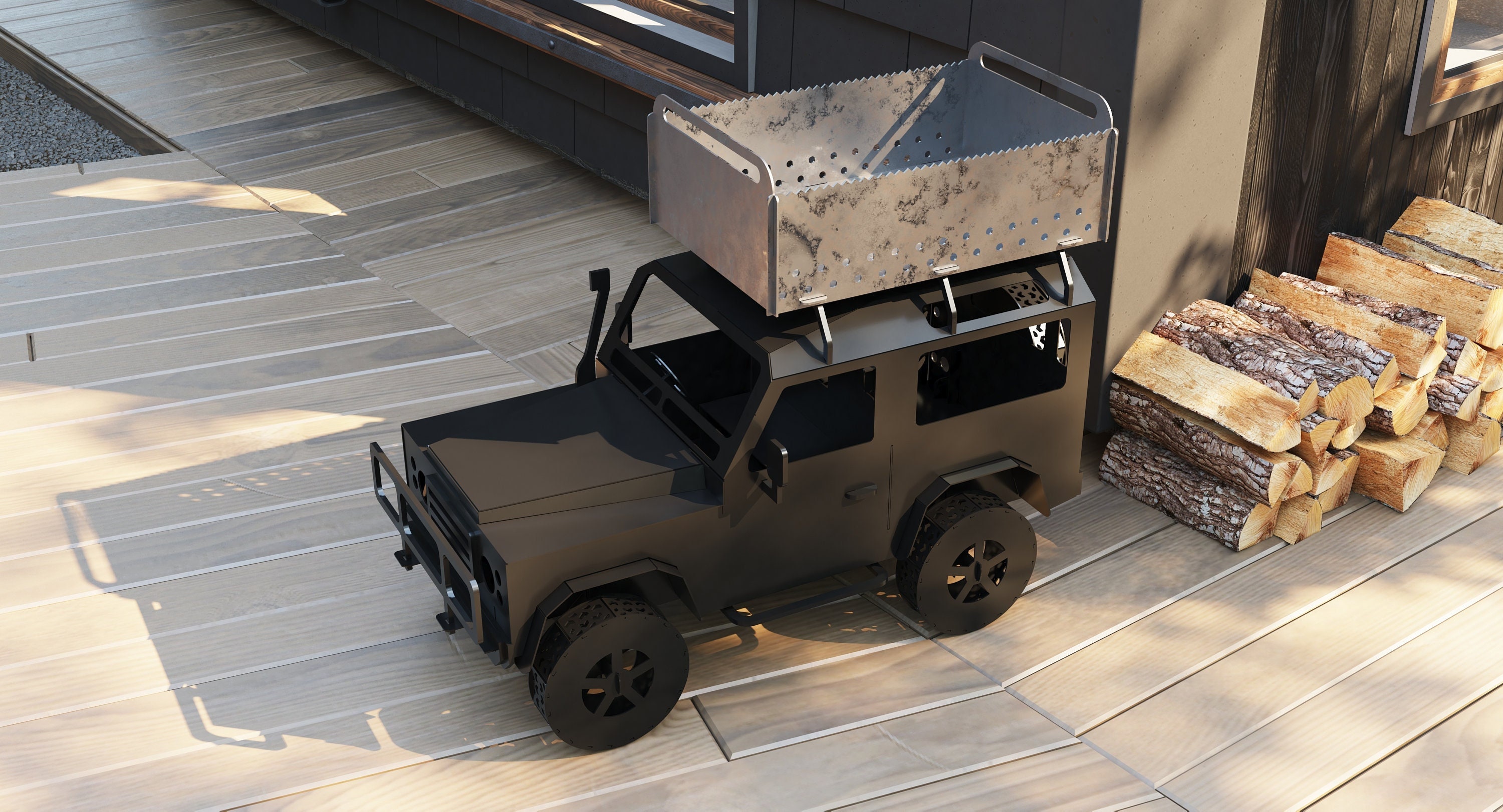Defender - Truck - Fire Pit - BBQ - Flower Stand - DXF Files for CNC Plasma, Laser - Garden Decoration