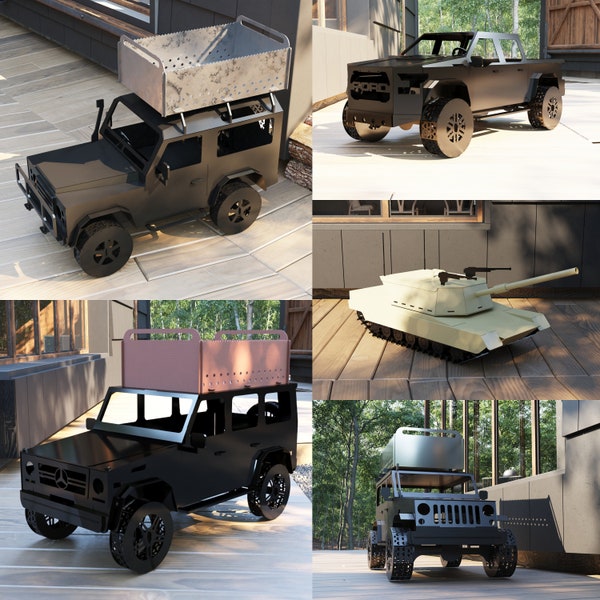 Vehicle Fire Pit Bundle - BBQ - DXF Files, Drawings, Plans for CNC Plasma, Laser - Defender + F150 + G Wagon + Jeep + Tank