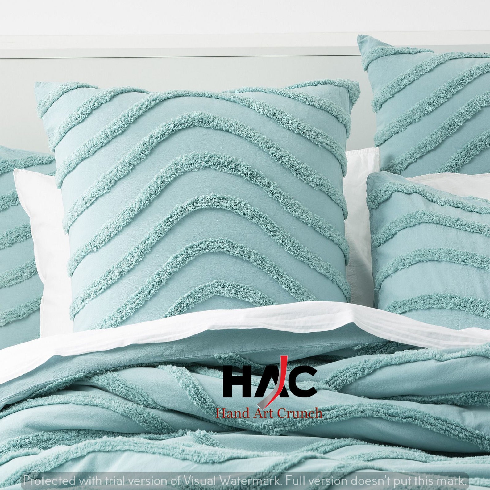 Handmade tufted cotton doona duvet cover boho bedding aqua | Etsy