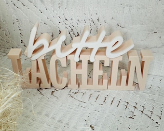 Schriftzug "bitte lächeln", 3D Druck, Deko aus Kunststoff