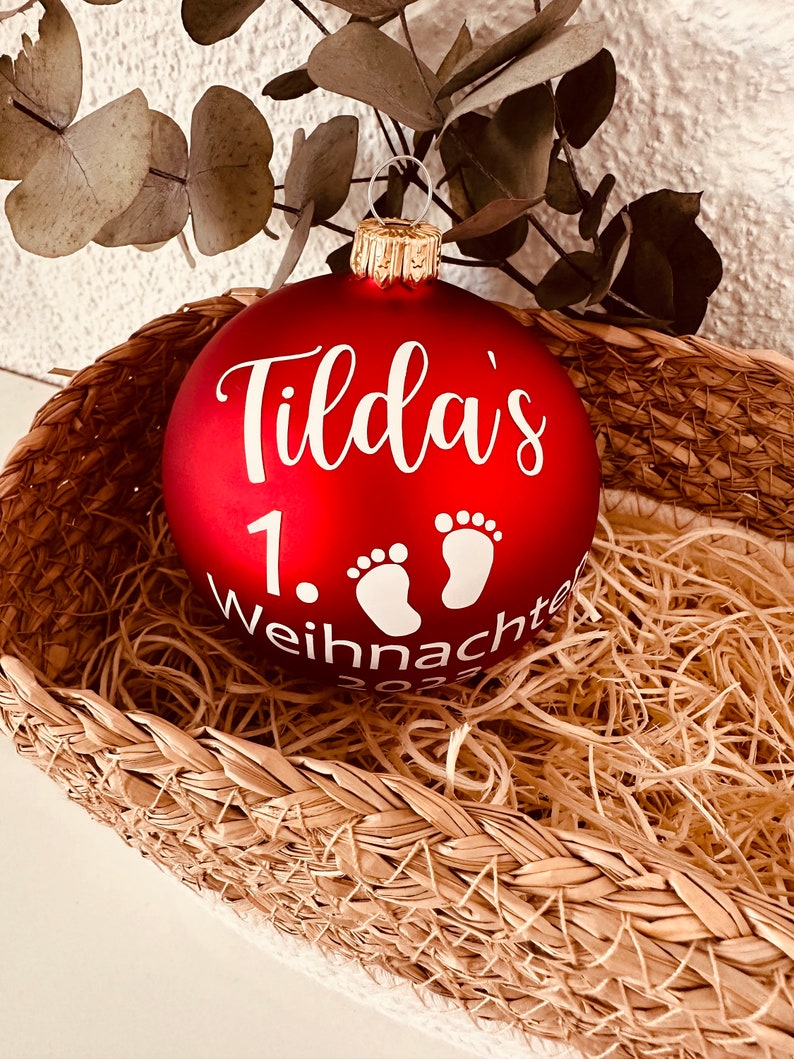 Weihnachtskugel 8cm, Name, Christbaum, Glas, personalisiert, erstes Weihnachten Bild 8