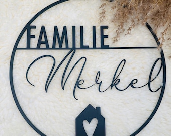 Türkranz personalisiert, Türdeko mit Namen, Familienschild individuell modern, Namensschild zum hängen, Dekoring zum hängen