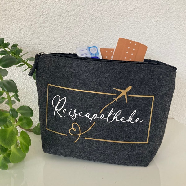 Reiseapotheke, Medikamententasche, Notfalltasche, Kosmetiktasche, Filz