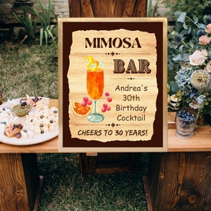 Cartaz de bar MIMOSA personalizado + cartão de receita, estação de COQUETÉIS, bebida exclusiva, placa de bufê impressa, bar de comida, decoração de festa, cartão de cardápio.