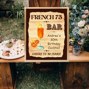 FRENCH 75 Bar cartello personalizzato per feste + scheda ricetta, drink esclusivo, set di 2 cartelli per feste COCKTAIL fai da te, decorazioni per feste, menù, striscione