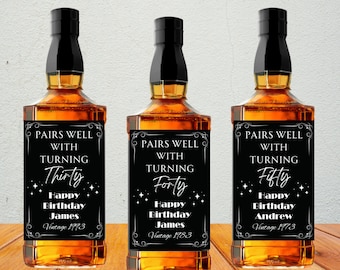 Personalized “Pairs Well With Birthday” Whiskey Bottle Label | Birthday Gift for Him & Her | DIY Whiskey Gift | Party Favors.