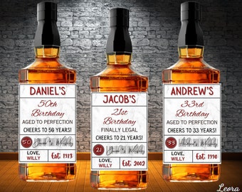 Personalized Whiskey Bottle Label, Custom Liquor Label, Birthday Bottle Label, Printable Whiskey Gift, Gift for Him or Her, Digital Download