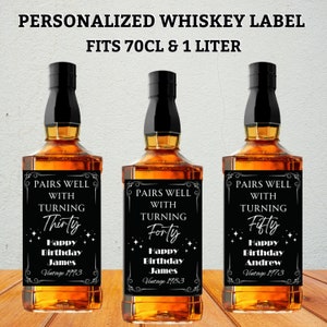 Personalized Pairs Well with Birthday Whiskey Bottle Label, Birthday Gift for Him, Gift for Her, DIY  Whiskey Gift, Party Favors for Guests