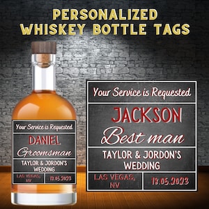 Custom Whiskey Bottle Label Stickers, Personalized Groomsmen Proposal, Best Man Gift, Bridesmaid, Man of Honor, Printable Liquor Label.