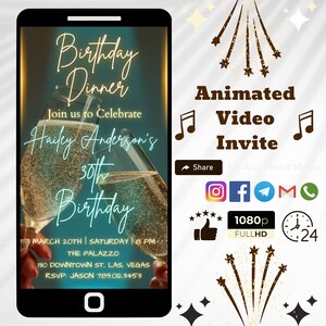Birthday Dinner Party Invitation – Sharable Animated Video, Custom Instagram Story E-Invite, Digital Download, Easy Edit, Instant Send