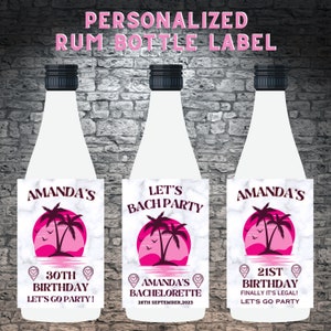 Personalized PINK Rum Bottle Label, 50ML, 750ML,1L, Birthday Gift for Her, Gift for Him, Party Favor, Bachelorette Favor, We Edit, You Print