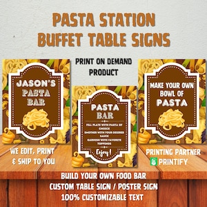 PASTA BAR, Food Bar Poster Signs, Pasta Station, Custom Table Sign, DIY Party Setup, Buffet Sign, Birthday Party, Party Decor - Printed