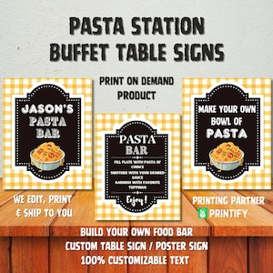 PASTA Bar Sign – Food Bar Poster, Pasta Station Decor, Custom Table Sign, DIY Party Setup, Buffet Sign, Birthday Party Decor – Printed