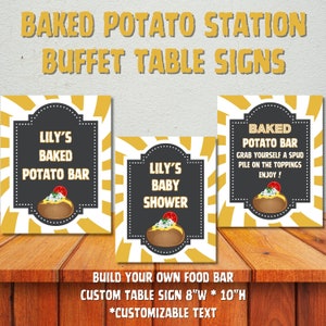 Letrero de mesa, letrero de estación de papas al horno, letrero de barra de comida, decoración de fiesta, tarjeta de menú, pancartas y letreros personalizados, suministros para fiestas, letrero de mesa de buffet