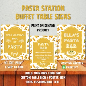 Pasta Bar Sign – Build Your Own Pasta Station | Italian Theme Party Decor | Custom Buffet Foam Board | Printed Table Sign