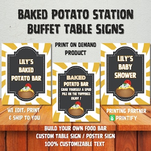 Letrero de espuma para barra de papas al horno, póster para crear tu propia barra de comida, decoración personalizada para mesa de buffet, letrero DIY para fiestas, cumpleaños, baby shower - IMPRESO