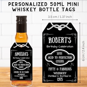 Printable Custom Mini Whiskey Bottle Tags, Fits 50ML Bottles, Personalized Birthday Gift Tags, Party Favor Tags, Gift for Him or Her