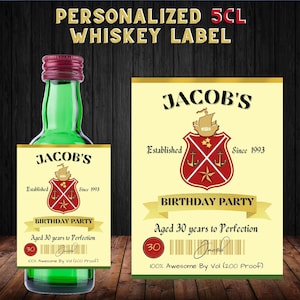 Printable Personalized Mini Whiskey Bottle Label, 50ML Size, Birthday Gifts, Party Favors, Gift for Him, Aged to Perfection, Whiskey Gift