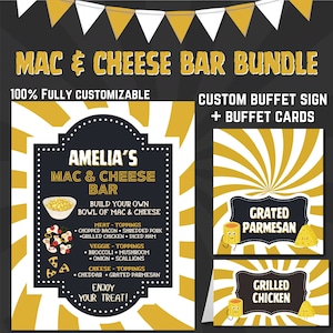 Build Your Own MAC & CHEESE Bar, Food Bar Buffet Sign, Buffet Cards, Personalized Table Sign + Food Tent Card + Food Labels, DIY Party Setup