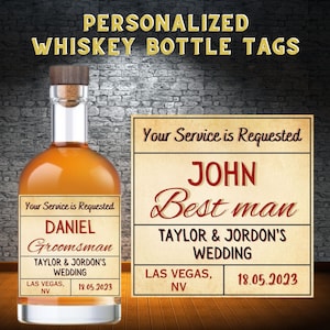 Custom Whiskey Bottle Label Stickers, Personalized Groomsmen Proposal, Best Man Gift, Bridesmaid, Man of Honor, Printable Liquor Label.
