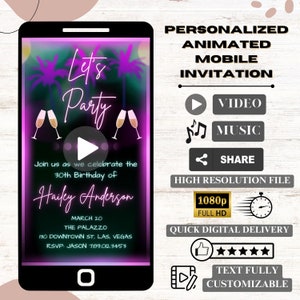 Invitación animada de video para cena de cumpleaños: plantilla para historias de Instagram, invitación móvil personalizada para celebrar fiestas, descarga digital