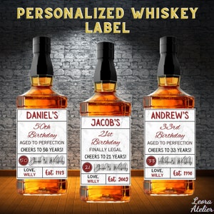 Personalized Whiskey Bottle Label, Birthday Label, Gift for Him or Her, Custom Liquor Label, Whiskey Gift, Printable Digital File