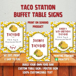 &quot;Erstelle dein eigenes Taco Bar Schild - Individuelles Poster für Food Station, DIY Party Tischschild, Buffet Einrichtung, Geburtstag & Fiesta Party Dekoration - Bedruckt.&quot;