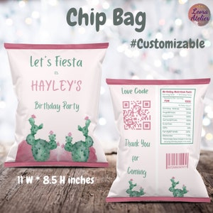 Let's Fiesta Cactus Geburtstag Chip Tasche / Candy Bag Vorlage, druckbare Kaktus Chip Taschenhülle, Dankeskarten-Vorlage, Kaktusparty, BD2