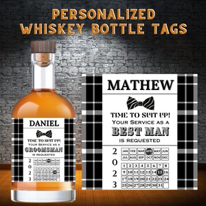 Custom Whiskey Bottle Label Stickers, Personalized Groomsmen Proposal, Best Man Gift, Bridesmaid, Man of Honor, Printable Liquor Label.