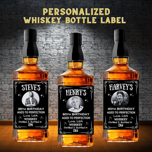 Etykieta na butelkę whisky z nadrukiem, naklejka winylowa ze zdjęciem, spersonalizowany prezent, rozmiary 50 ml i 700 ml, prezenty urodzinowe, upominki na przyjęcia, prezenty dla niego