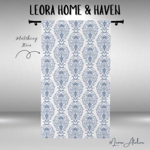 Elegante gordijnen met damastmotief, vintage barok bloemmotief, blauwe siergordijnen voor woonkamer, slaapkamer, woondecoratie