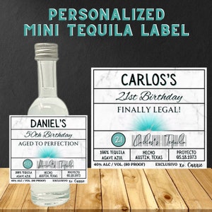 Étiquette imprimable personnalisée pour bouteille de tequila, 50 ml, 700 ml et 1 l, cadeau d&#39;anniversaire personnalisé, cadeaux d&#39;anniversaire, cadeaux pour lui, impression personnalisée