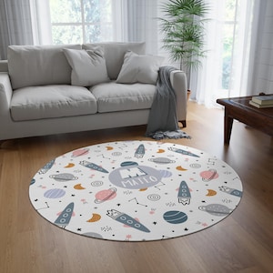 Custom Space Galaxy Kids Round Rug, Nursery Floor Carpet, Outer Space Play Mat, Bedroom Area Rug, Children Room Decor.