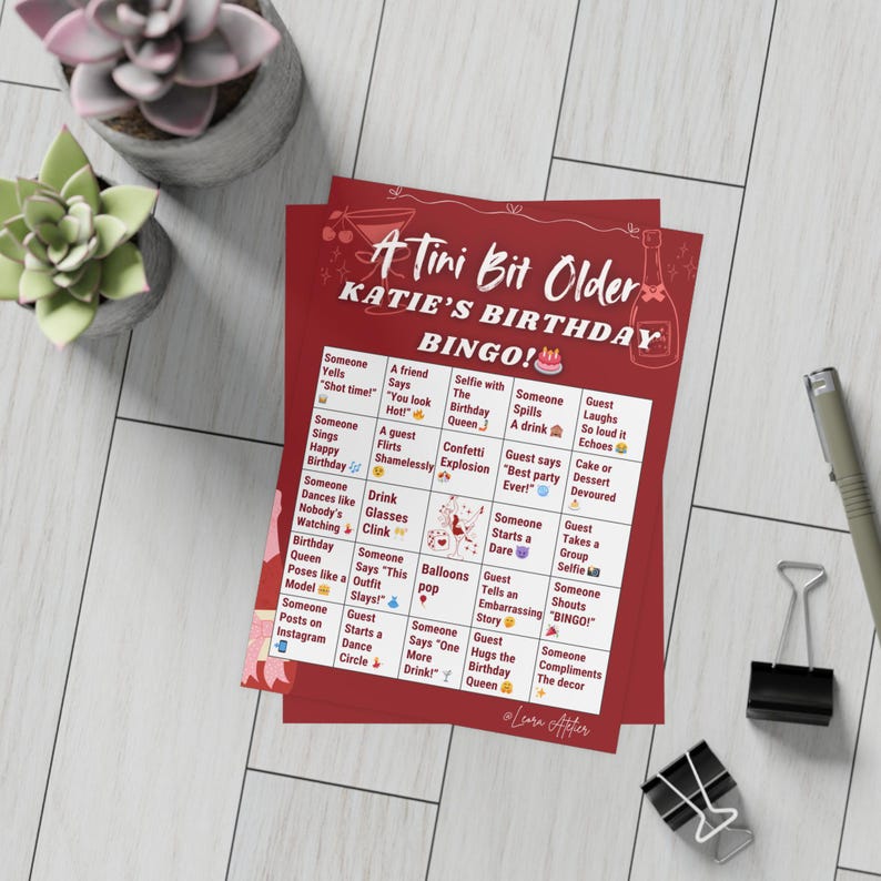A Tini Bit Older Birthday Bingo Cards | Fun Party Game | 100% Editable ...