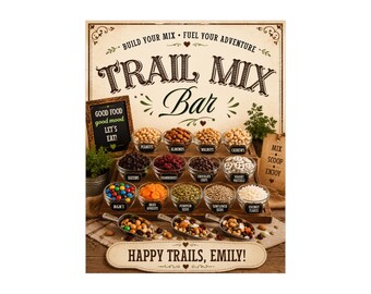 Trail Mix Bar Schuimkarton | Mix, Munch Enjoy Trail Mix Bar Bord, Gepersonaliseerde Feestdecoratie voor Verjaardag, Bruidsdouche, Babyshower & Evenementen