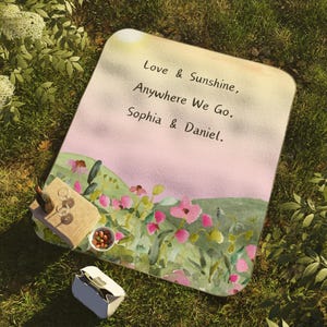 Love and Sunshine Personalized Picnic Blanket – Waterproof for Beach, Concerts, Family Picnics, Outdoor Adventures, Perfect Gift for Her