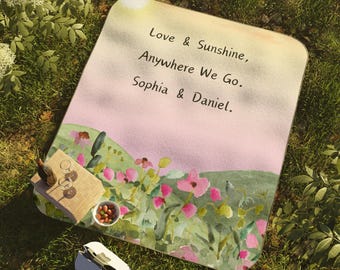Love and Sunshine gepersonaliseerde picknickdeken, waterdicht strand- en concertkleed voor buiten, picknickmat voor grote familie, perfect cadeau.