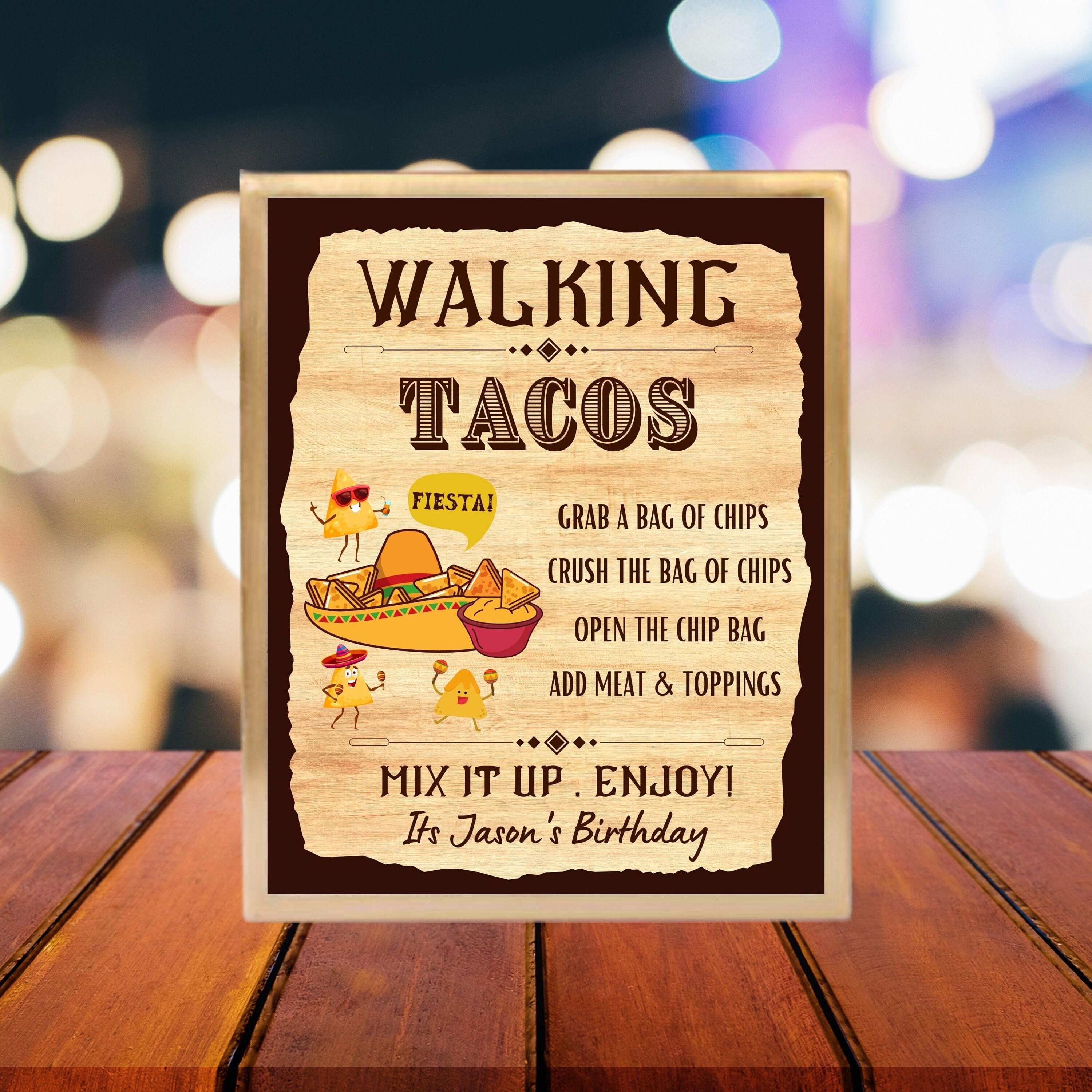 Personalized Walking TACO Bar Table Sign Template, NACHO Station ...